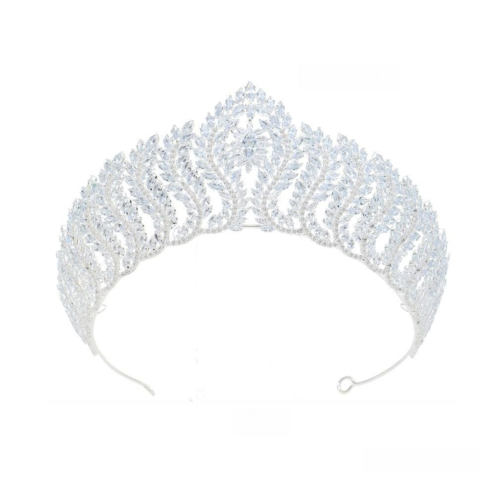 14K Gold Regal Moissanite Queen Bridal Crown, Handcrafted Crystal Wedding Headpiece & Hair Accessory, Premium Gift for Brides, Anniversary or Formal Galas (Style 1)