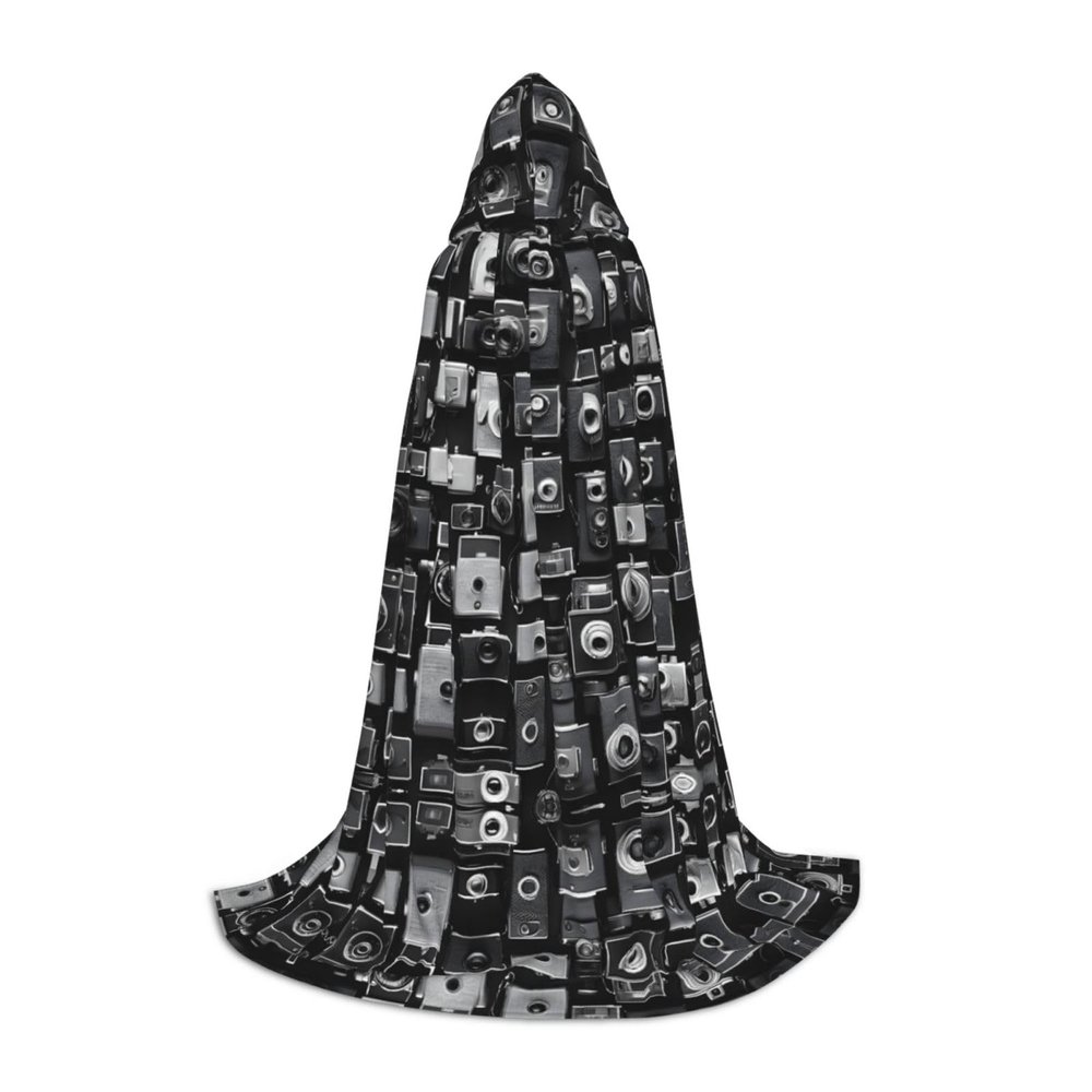LYWGGDSBCX Retro Cool Camera Collection Print Hooded Cape For Teenagers For Halloween, Cosplay And Themed Parties