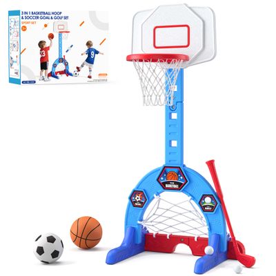 HYES Kid Basketball Hoop, 3-in-1 Sports Activity Center, Blue
