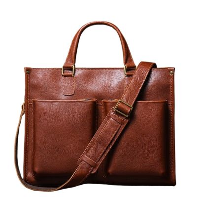 Executive Briefcase Male Lawyer Handbag Business Crossbody Real Leather Portfolio Computer Bag for Bussiness Travel(Brown)