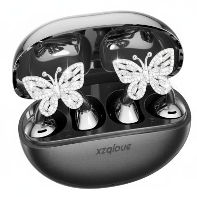 Jewelry-Inspired Clip On Earbuds, Open Ear Clip-On Headphones,Wireless Bluetooth Ear Cuff Headphones for Women,Mini Wireless Earrings Earbuds for Running, Office, Sport & Gift (Butterfly - Black)