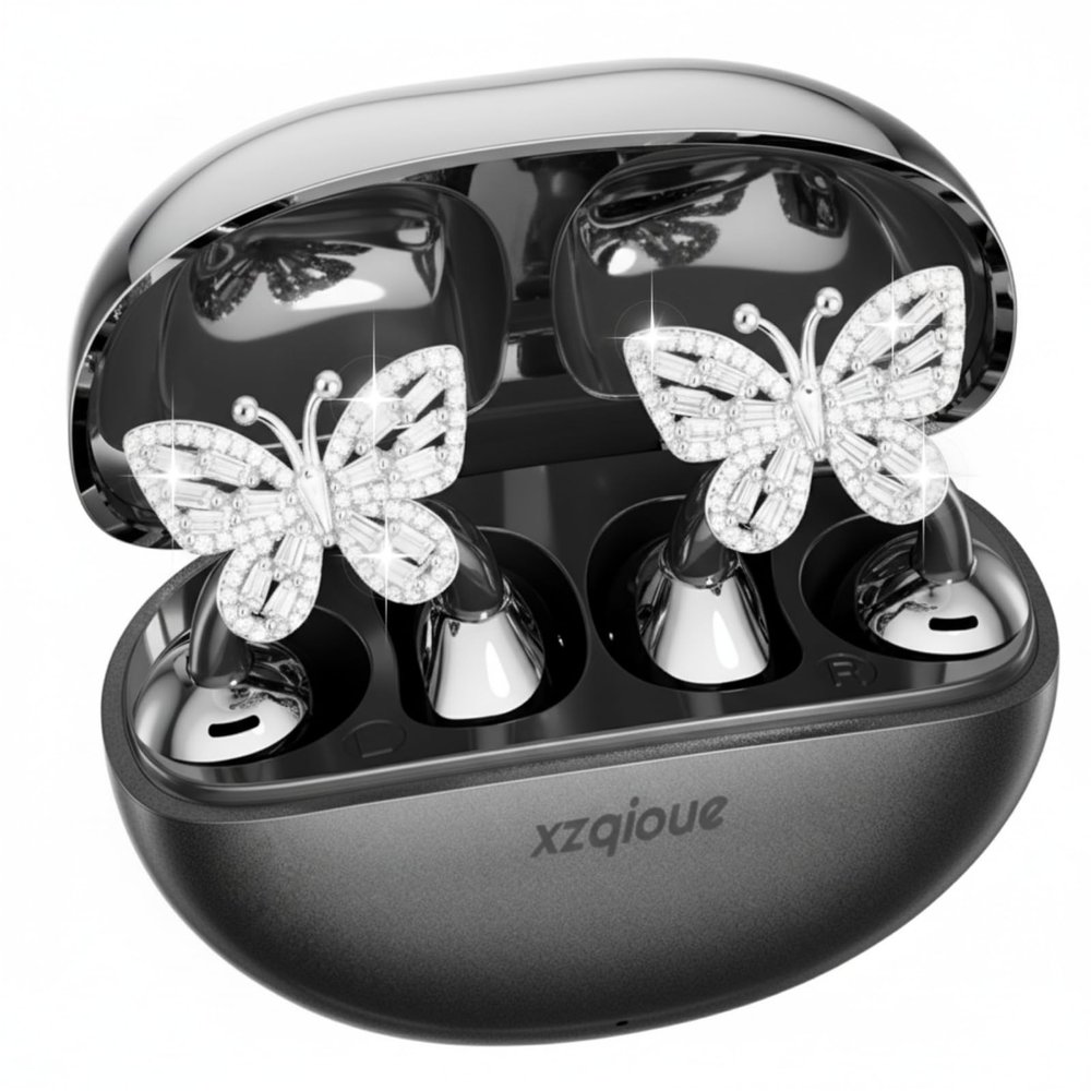 Jewelry-Inspired Clip On Earbuds, Open Ear Clip-On Headphones,Wireless Bluetooth Ear Cuff Headphones for Women,Mini Wireless Earrings Earbuds for Running, Office, Sport & Gift (Butterfly - Black)