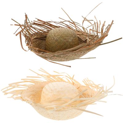 2pcs Hawaiian Straw Hat for Women - Woven Sun Shade Hat - Tropical Party Headpiece - Fun Mexican Sombrero Beach Decoration - Summer Vacation