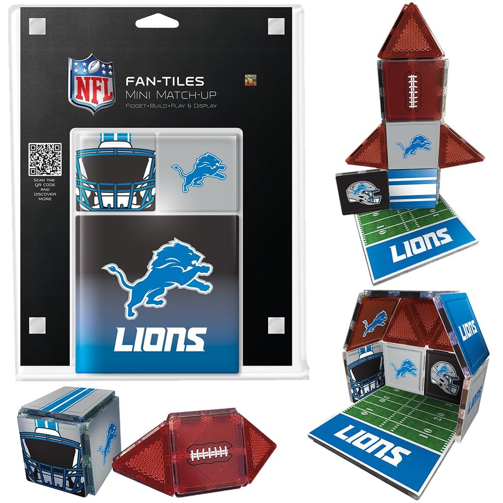 CreateOn Detroit Lions NFL Fan-Tiles Magnetic Match-Up Tiles | 17-Piece Building Set for Kids & Adults | Officially Licensed NFL Team Collectibles | Build, Play & Display (All 32 Teams Available)