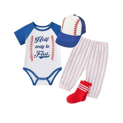 1/2 Way To First Boys Half Birthday Personalized 6 Month Baseball Halfway Royal Blue Outfit Set