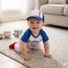1/2 Way To First Boys Half Birthday Personalized 6 Month Baseball Halfway Royal Blue Outfit Set view 2