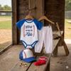 1/2 Way To First Boys Half Birthday Personalized 6 Month Baseball Halfway Royal Blue Outfit Set view 3
