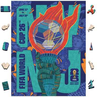 FIFA World Cup 2026 City Puzzle NYNJ Poster - Wooden Puzzle for Adult, 200 Pieces Unique Shape Puzzle, 5MM Thick, Creative Collectible Gift for Fans, Officially Licensed Product, 9.3x11.8''