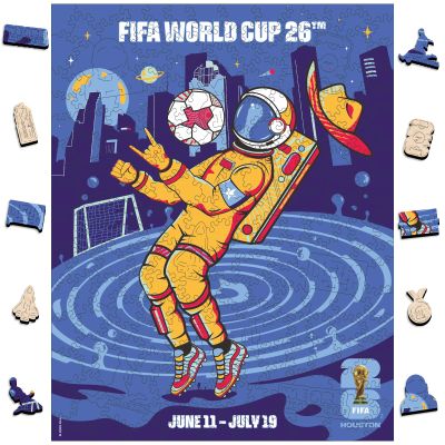 FIFA World Cup 2026 City Puzzle Houston City Poster - Wooden Puzzle for Adult, 200 Pieces Unique Shape Puzzle, 5MM Thick, Creative Collectible Gift for Fans, Officially Licensed Product, 9.3x11.8''