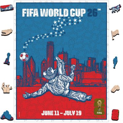 FIFA World Cup 2026 City Puzzle Dallas City Poster - Wooden Puzzle for Adult, 200 Pieces Irregular Shape Puzzle, 5MM Thick, Creative Collectible Gift for Fans, Officially Licensed Product, 9.3x11.8''