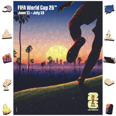FIFA World Cup 2026 City Puzzle Los Angeles Poster - Wooden Puzzle for Adult, 200 Pieces Unique Shape Puzzle, 5MM Thick, Creative Collectible Gift for Fans, Officially Licensed Product, 9.3x11.8''