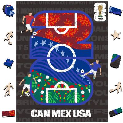 FIFA CAN/MEX/USA Logo Field - Wooden Puzzle for Adult, 300 Pieces Irregular Shape Puzzle, 5MM Thick, Creative Collectible Gift for Fans, Officially Licensed Product, 10 x 14.5