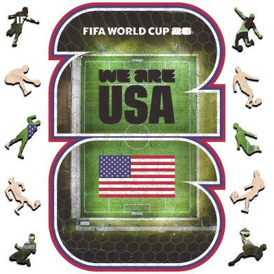 FIFA USA 26 Wooden Puzzle for Adult, 200 Pieces Irregular Shape Puzzle, 5MM Thick, Creative Collectible Gift for Fans, Officially Licensed Product, 9.3 x 12