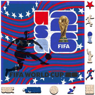 FIFA USA Poster Wooden Puzzle for Adult, 200 Pieces Irregular Shape Puzzle, 5MM Thick, Creative Collectible Gift for Fans, Officially Licensed Product, 11 x 11