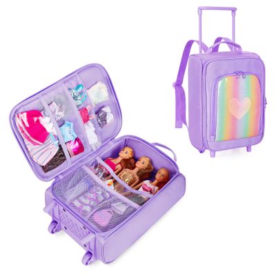 GRAOSO Travel Rolling Suitcase Compatible with Barbie Dolls 12-Inch, Purple