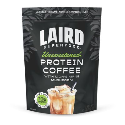 Laird Superfood Protein Coffee Powder - Unsweetened Whey Protein, Instant Coffee Mix with Lions Mane - 10G Protein, 140mg Caffeine, 0g Sugar