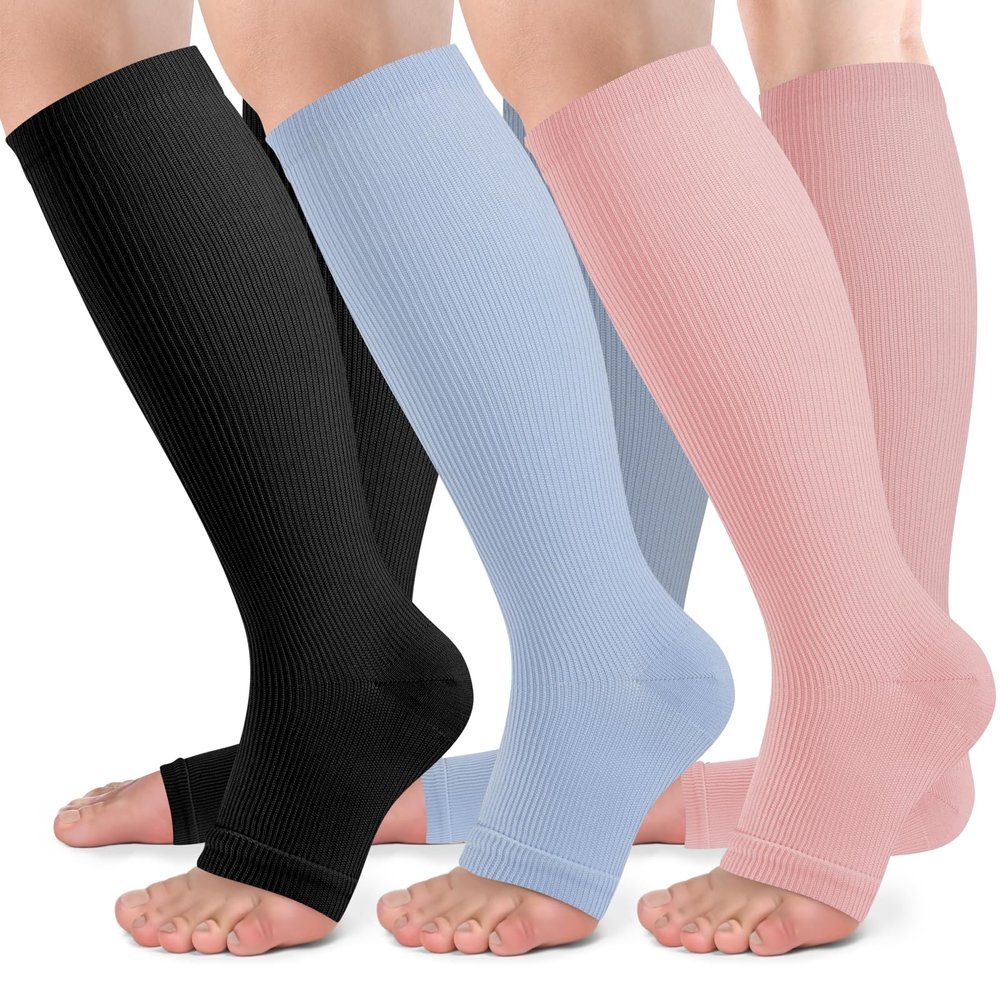 bropite 2/3 Pairs Open Toe Compression Socks for Women, Support for Travel, Nurse&Swelling