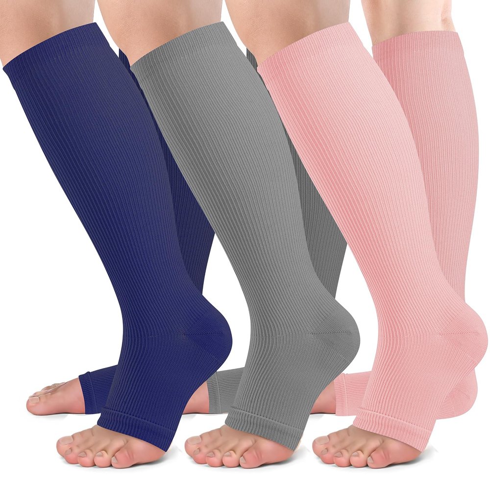 bropite 2/3 Pairs Open Toe Compression Socks for Women, Support for Travel, Nurse&Swelling