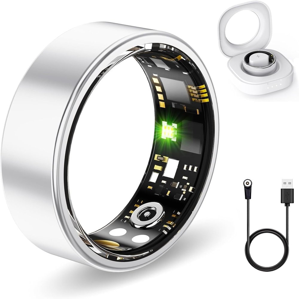 Smart Rings for Women Men, Fitness Ring with Heart Rate, Blood Oxygen, HRV, Stress, Sleep Tracker, Step Tracker, No Subscription Fee, lP68 Waterproof Smart Ring for iPhone & Android (Silver 9#)