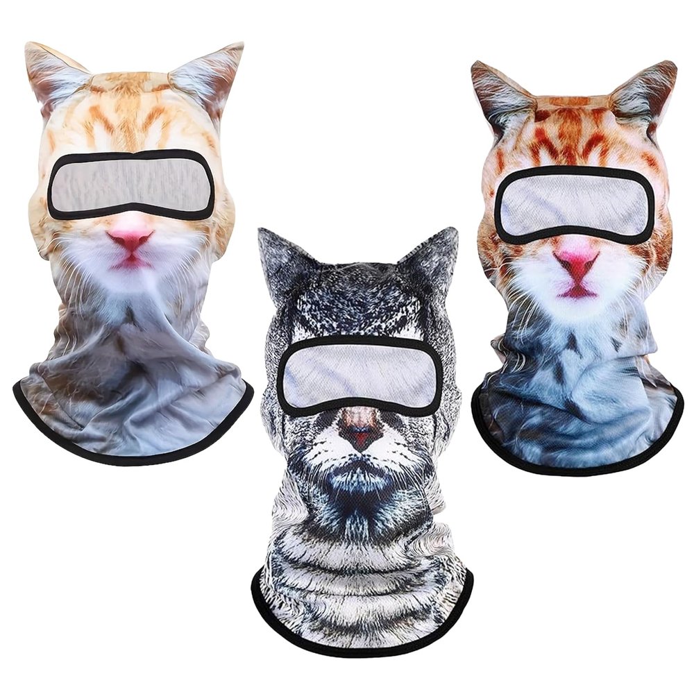 Quuztao 3PCS 3D Cat Ski Mask, Funny Animal Sheisty Breathable Mask for Party Festivals Skiing Riding & Outdoor Orange/Black