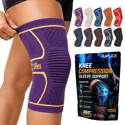 Knee Brace for Men and Women Knee Compression Sleeve Knee Support Wraps for Arthritis Joint Pain Relief, Workout, Swelling, Sports, Circulation, Running, Recovery for ACL & Meniscus Tear Medium Purple Gold