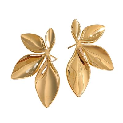 1pair Stainless Steel Leaf and Flower Stud Earrings(YH1037A Gold)