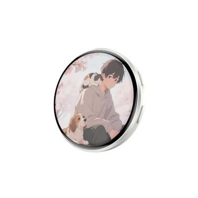 KAKAHOUS Anime Digital Badge Pin, Smart E-Badge with 1.7-inch HD Pixel Screen, Bluetooth-Enabled, Customizable GIFs & Images, Lightweight Cyberpin for Anime Fans, White
