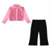 Ocealan Sparkly Latin Dance Outfits for Boys Sequined Shirts with Trousers Jazz Rumba Salsa Dancewear for Performance Pink 14 Years view 3