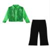 Ocealan Sparkly Latin Dance Outfits for Boys Sequined Shirts with Trousers Jazz Rumba Salsa Dancewear for Performance Green 10 Years view 3