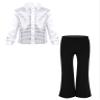Ocealan Sparkly Latin Dance Outfits for Boys Sequined Shirts with Trousers Jazz Rumba Salsa Dancewear for Performance White 10 Years view 1