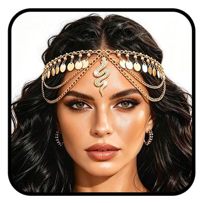JEAIRTS Egyptian Headpiece Gold Cleopatra Snake Hair Jewelry for Women
