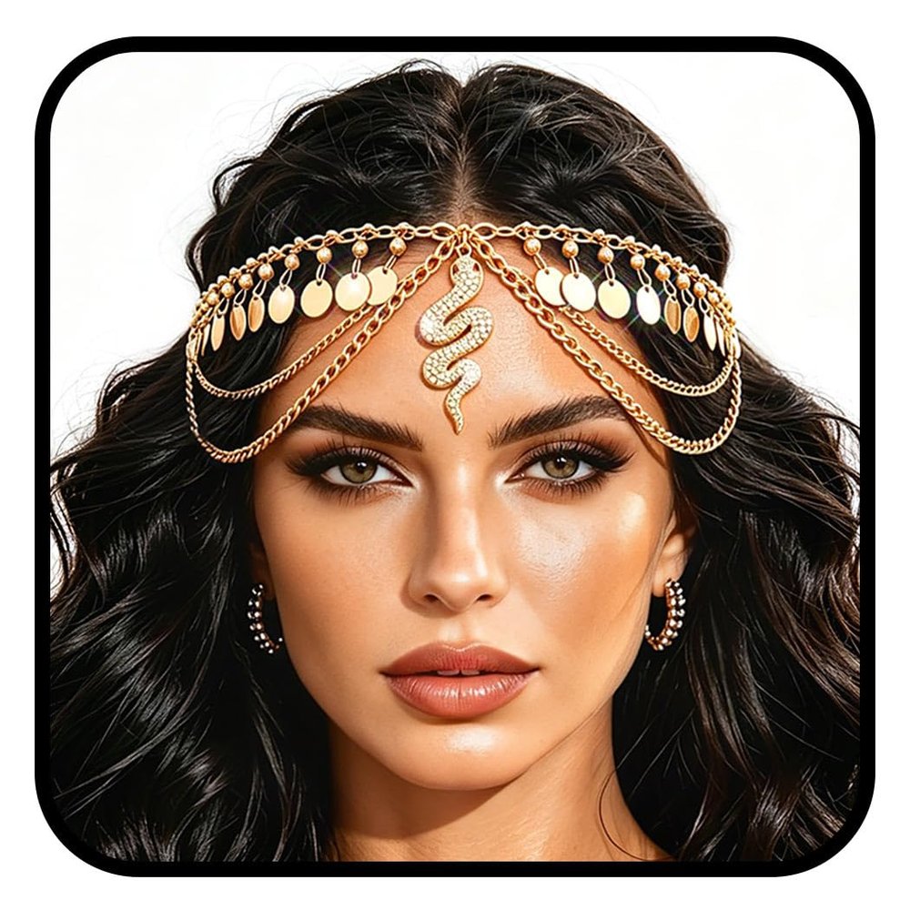 JEAIRTS Egyptian Headpiece Gold Cleopatra Snake Hair Jewelry for Women