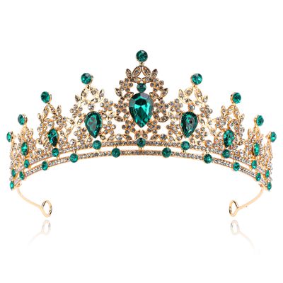 Green Tiara Crown for Women Queen Princess Crowns Crystal for Cake Bridal Birthday Party