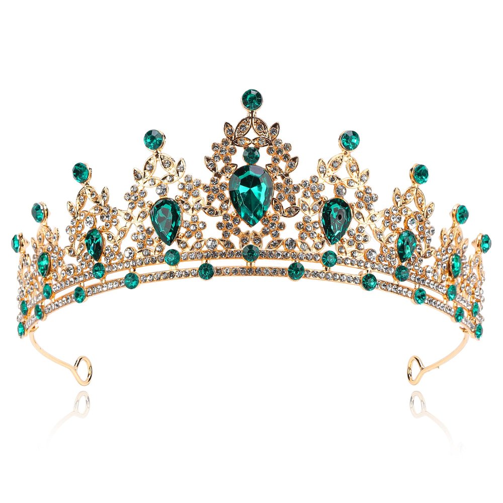 Green Tiara Crown for Women Queen Princess Crowns Crystal for Cake Bridal Birthday Party