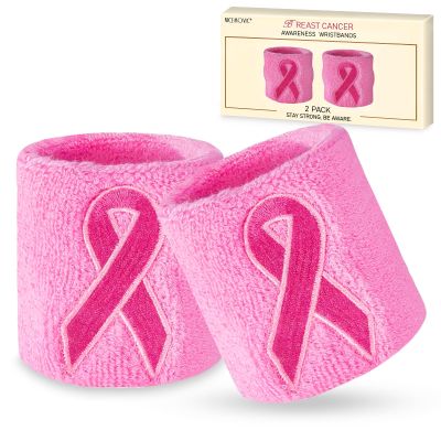 NICEMOVIC Breast Cancer Awareness Accessories,Breast Cancer Gifts for Woman, 2 Pack Ribbon Wristbands, Breast Cancer Ribbon, Sports Wristbands - Pink