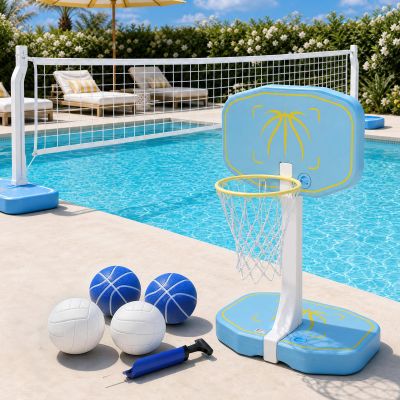 MagnaTree 2-in-1 Pool Volleyball Net&Pool Basketball Hoop 51" Height Pool Set,Inground 16FT Pool Volleyball Net or Pool Basketball Hoop Poolside Combo for Summer Party Games,Includes 4 Balls