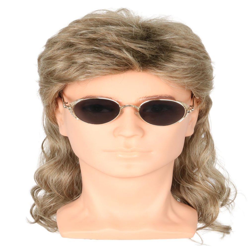 LeMarnia Mens Mullet Wig, 70s 80s Retro Wavy Curly Wig, Blonde Brown Synthetic Costume Wig for Halloween, Theme Party & Cosplay