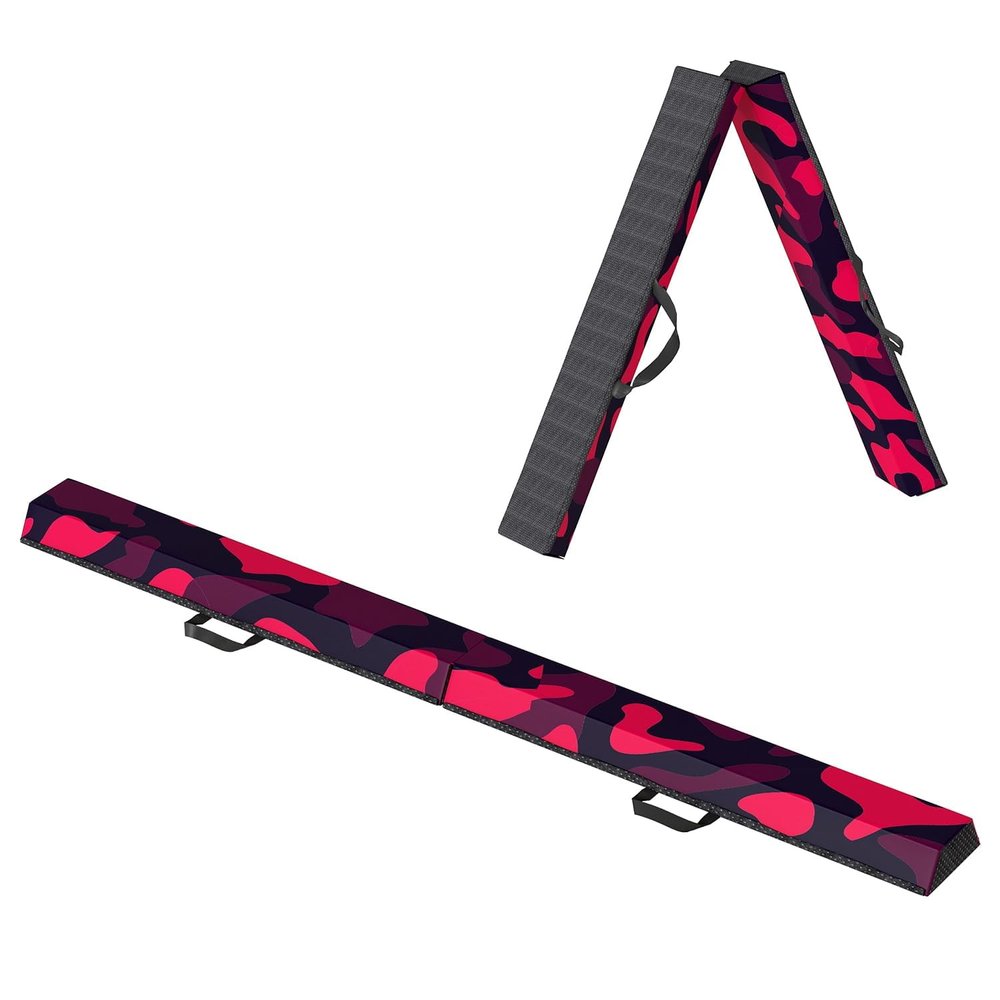 GINMAON 6/8 FT Floor Balance Beam, Folding Balance Beam with Carry Handles, Anti-Slip Base Gymnastics Beam for Kids Beginners Professional, Portable Balance Training Beam for Home Dance Fitness Physical Therapy, Pink Purple (PinkPurple, 6 FT)