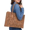 Bombay Blossom Tan Tooled Leather Western Laptop Tote 16 x 13 x 04 inches (40.6 cms x 33 x 10 cms) view 2