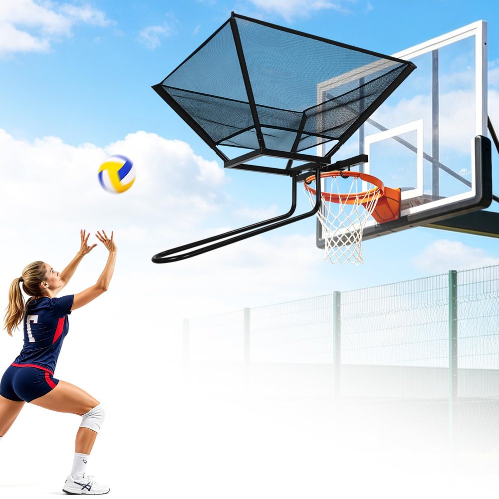 AugFir Volleyball Target Setter Trainer, Volleyball Training Equiment with Multi-Directional Catch Extension Net, Setter Drill Equipment for Indoor & Outdoor (Grey)