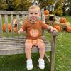 Dobeiokal Baby Boy Halloween Outfit Pumpkin Embroidery Short Sleeve T Shirt Pumpkin Shirt Plaid Shorts Set Cute Toddler Boy Halloween Outfit(G-coffee pumpkin,2-3T) view 3