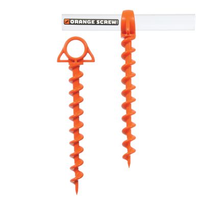 Orange Screw Ultimate Ground Anchors: Heavy Duty Screw-in Tent Stakes for High Wind, Sand, Canopies, and Camping - Made in USA, Included T-Grip Tool - (Large, 2 Pack, Orange)