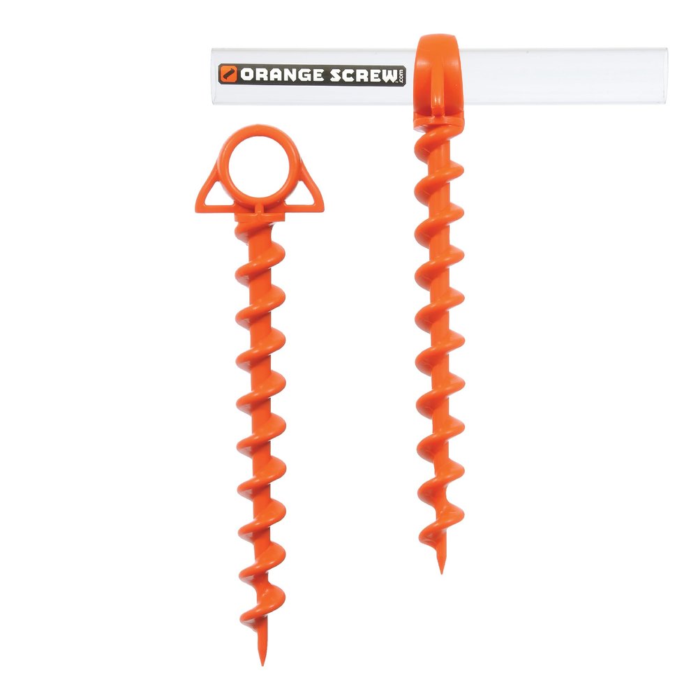 Orange Screw Ultimate Ground Anchors: Heavy Duty Screw-in Tent Stakes for High Wind, Sand, Canopies, and Camping - Made in USA, Included T-Grip Tool - (Large, 2 Pack, Orange)