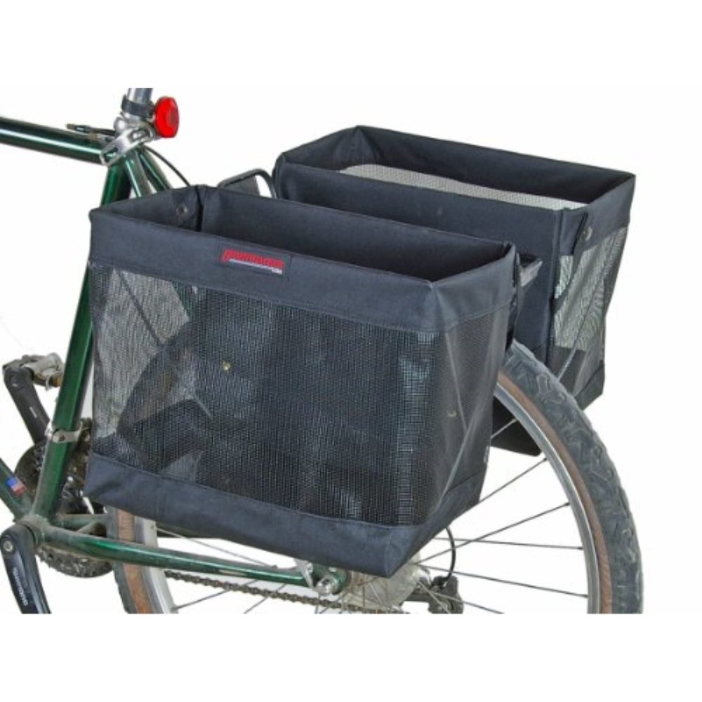 Bushwhacker Omaha Bicycle Grocery Panniers  Foldable Bike Rack Bags & Basket for Groceries  Easy 3-Point Mounting System  Pair of Rear Bags for Shopping and Cycling Commuting
