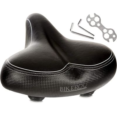 Bikeroo Wide Cruiser Saddle - Comfort Seat Fits Indoor & Outdoor Bicycles - Steel Spring & Elastomer Suspension - Memory Foam - Black
