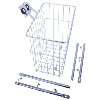 Wald, #1352 Grocery Basket Silver - Now with 2-Piece Handlebar Clamps To Fit Bars Up To 31.8