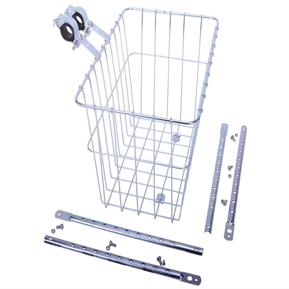 Wald, #1352 Grocery Basket Silver - Now with 2-Piece Handlebar Clamps To Fit Bars Up To 31.8