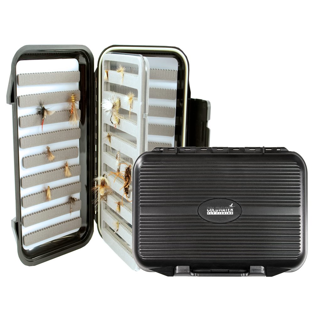 Double Sided Fly Box w/Swing Leaf - Fly Fishing Box - Ice Fishing Jig Box - Durable Large Watertight Case - Holds Hundreds Flies - Streamers, Nymphs, Dry Flies, Wet Flies