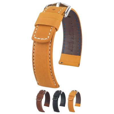 Hirsch Mariner Leather Watch Strap - Golden Brown - L - 20mm / 18mm - Shiny Silver Buckle - Water Resistant Calf Leather Band