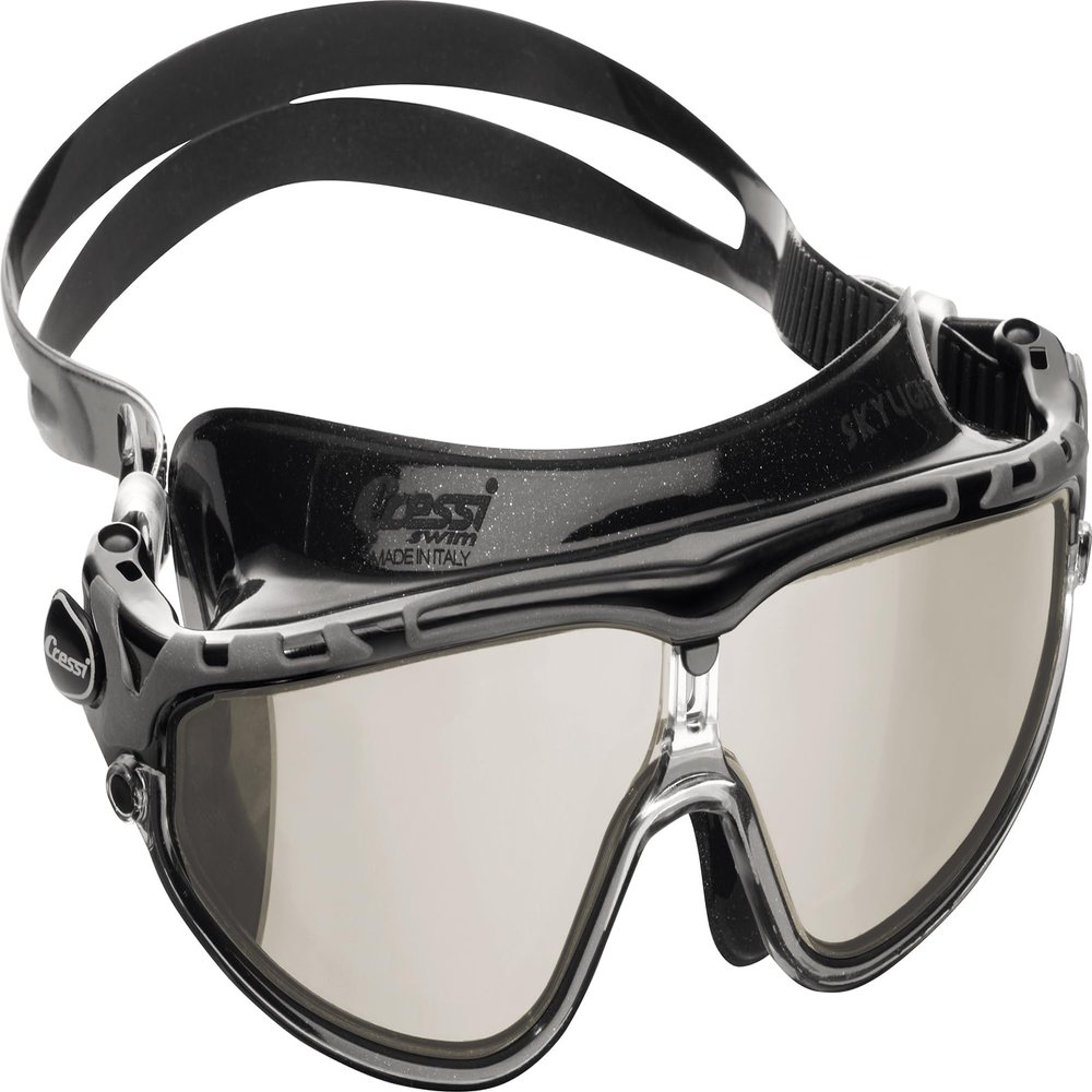 Cressi Skylight Swim Goggles - Black/Black/Black - Mono-Lens Wide-View Swim Mask - Anti Fog Water Goggles, Strap for Triathlon Gear
